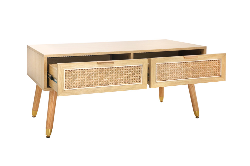 Retro Design Couchtisch VIENNA 100cm natur Wiener Geflecht