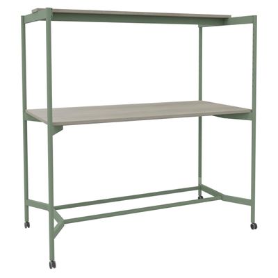 Table Coworking ELKI - L180 - plateau imitation chene gris - pied vert sauge