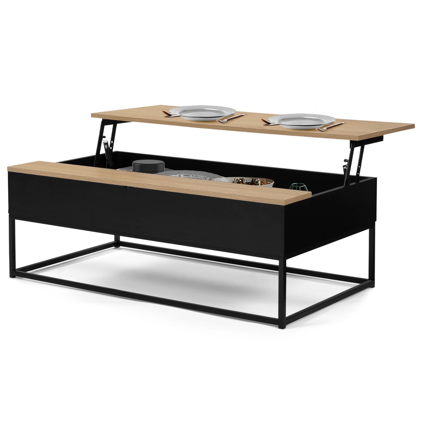 Table basse noire plateau relevable façon hêtre rectangulaire BOSTON design industriel