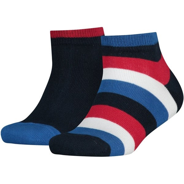 2-pak Basic Stripe Quarter Strømper Midnight Blue