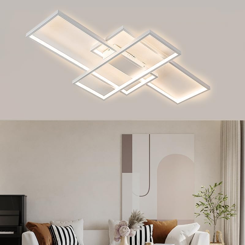 LED Deckenleuchte Modern Deckenlampe mit Fernbedienung Weiß (140x80x9cm), Dimmbar Wohnzimmerlampe, Geometrisch Schlafzimmerlampe, Groß Deckenbeleuchtung für Wohnzimmer Schlafzimmer Büro