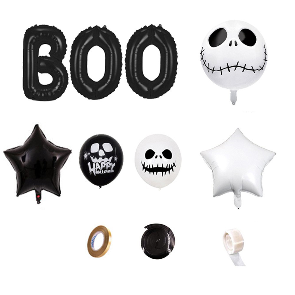 (47-tlg. Set) Party Ballons Halloween Latex- und Folienballons   Spiralen Girlande - Schwarz / Weiss