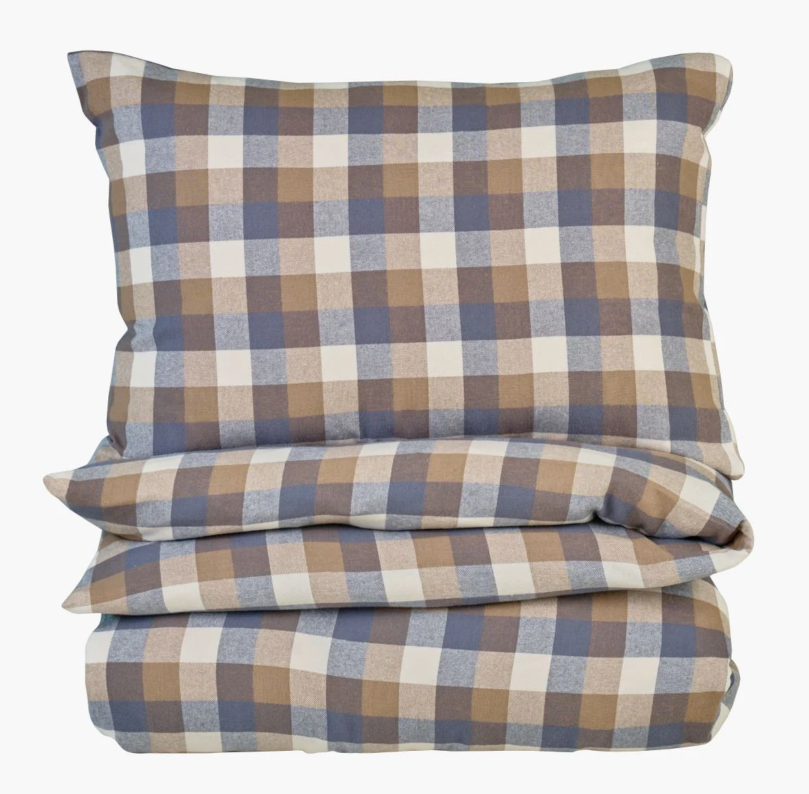 Garnfarget flanell sengesett multi brun - 140x220 cm