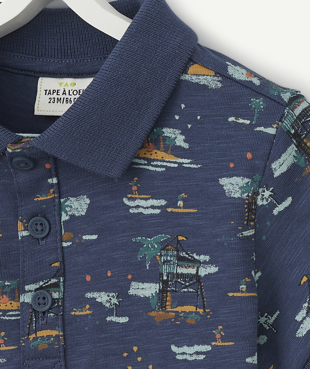 LE POLO BLEU MARINE IMPRIMÉ VACANCES EN COTON