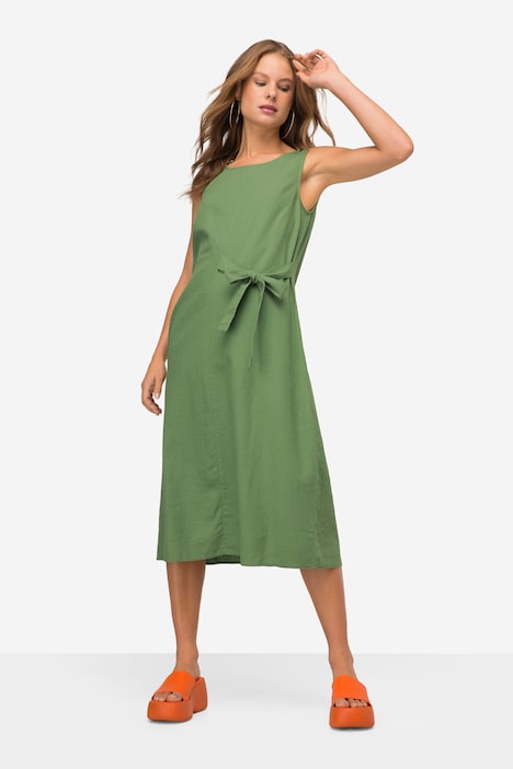 Leinenmix-Kleid, Straight Fit, Rundhals, seitliche Zierschleife