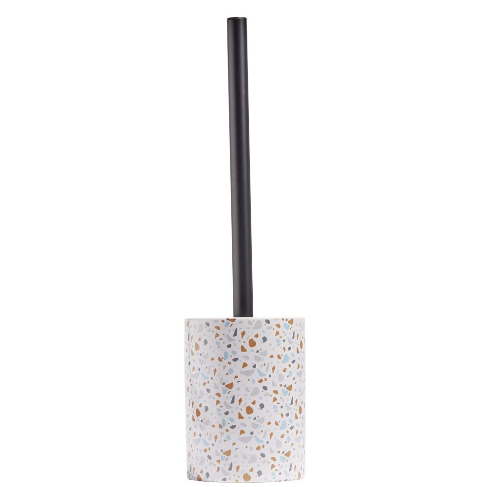 Brosse WC socle rond grès terrazzo blanc bleu marron Ø9,2xH36cm