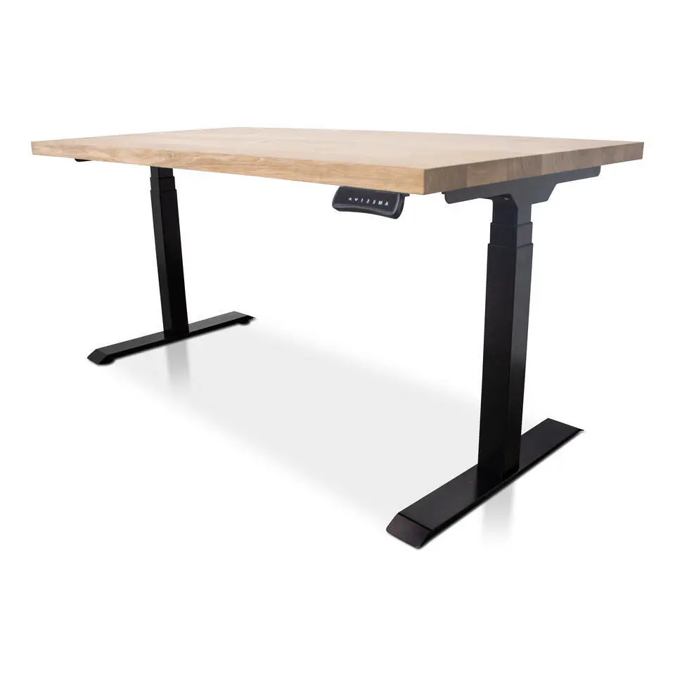 MRC Zit-sta bureau massief eiken blad 180x90 zwart frame NEN-EN 527