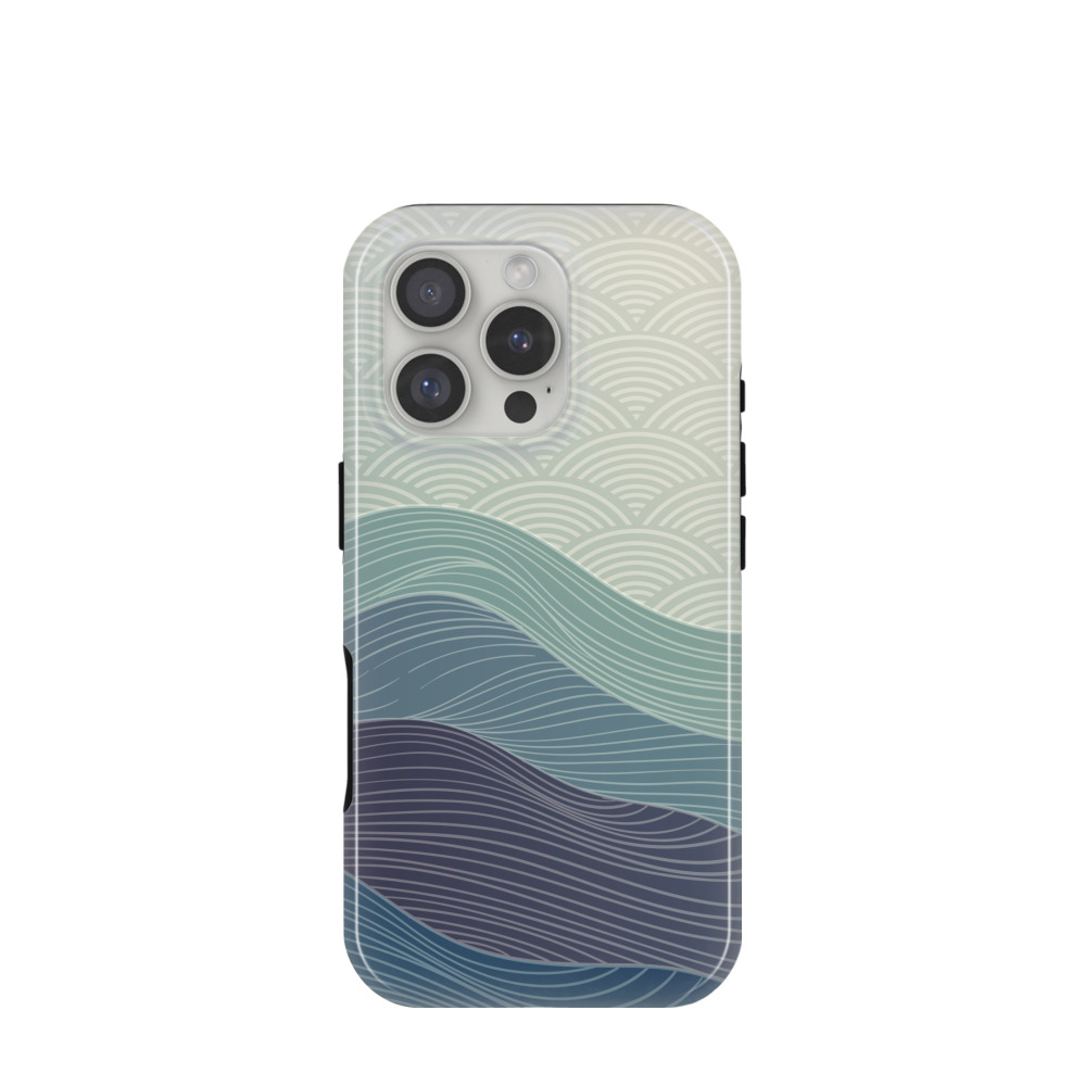 iPhone 16 Pro Hybrid (Kunststoff / Gummi) Hülle Wellen und Wind - Blau