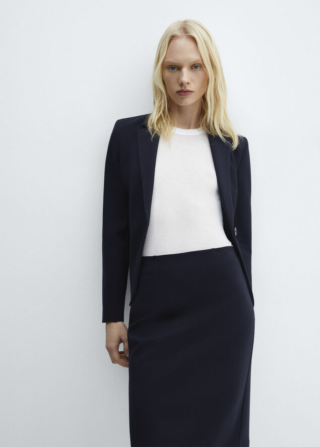MANGO Pencil skirt with Rome-knit opening Navy