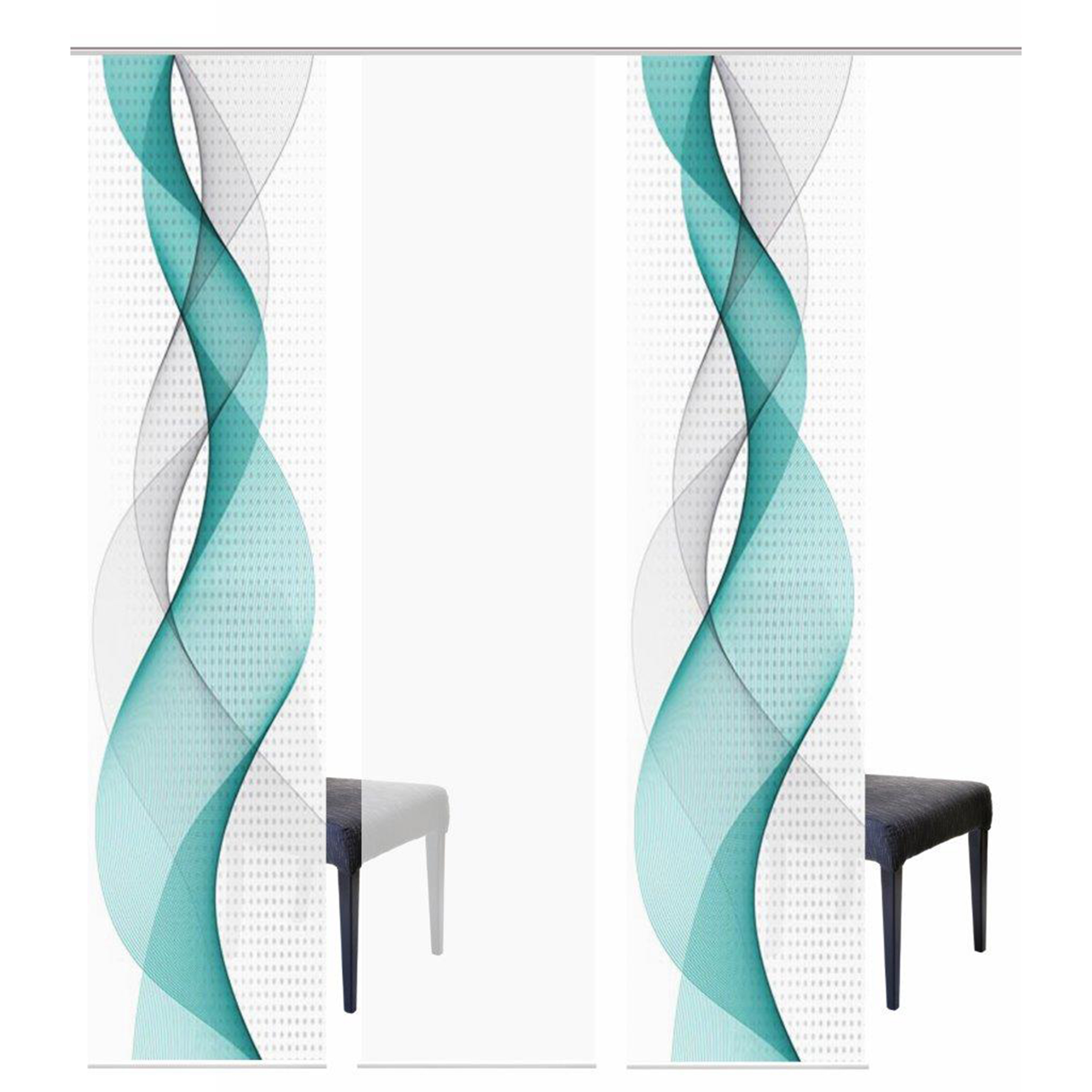 3-teiliges Schiebevorhang-Set OPALIA - türkis - je 60x245 cm