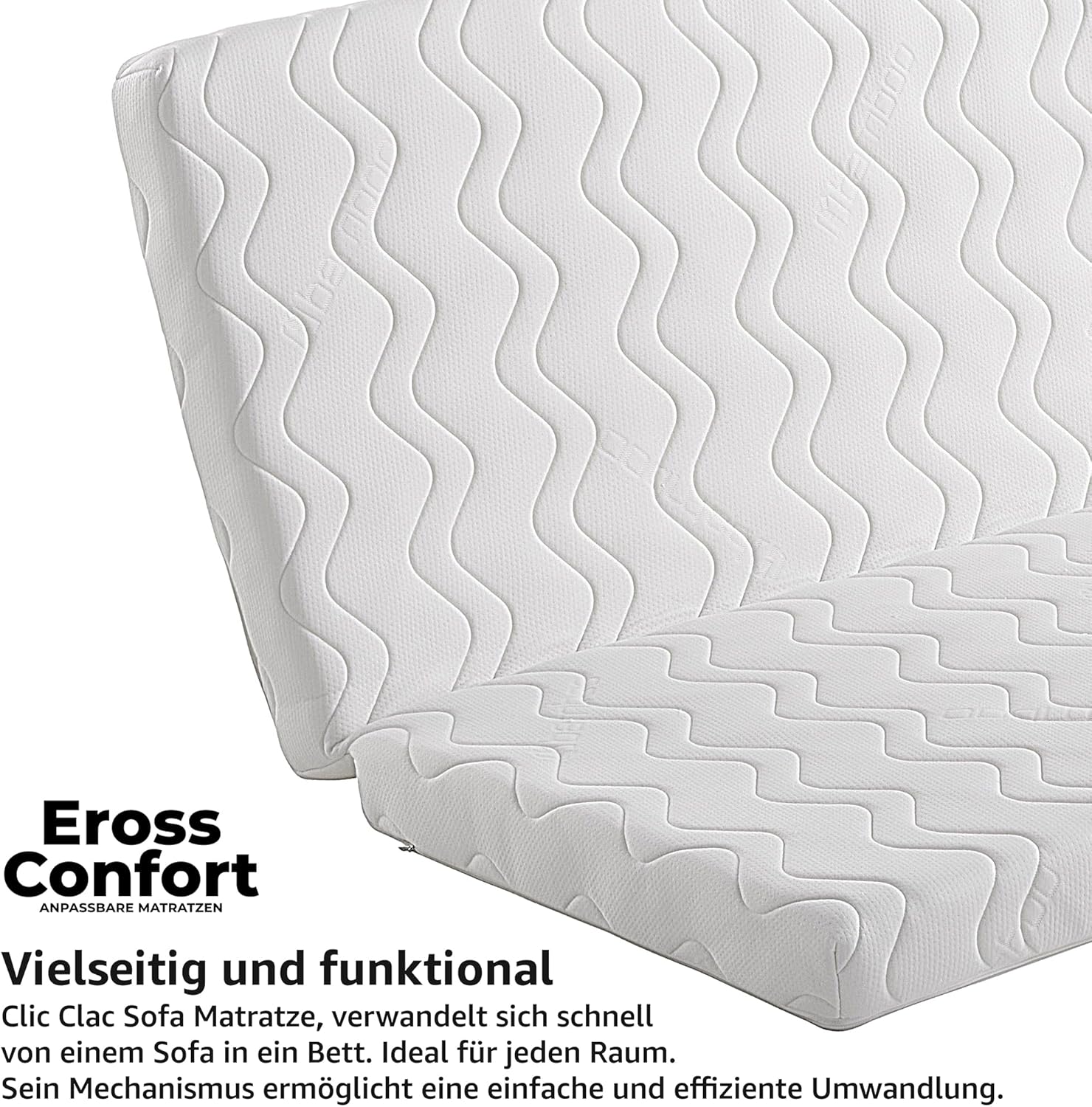 Matratze für Schlafsofa mit Klick-Klack-System, 140 x 190 cm, abnehmbarer Bezug, waschbar, atmungsaktiv, hypoallergen, Geschenk Plaid für Sofa, Bett, Kern aus HD-Schaumstoff, mittlere