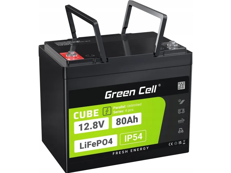 Green Cell CUBE LiFePO4 80Ah 12,8V 1024Wh litiumjernfosfatbatteri til autocamper, rengøringsudstyr, camping