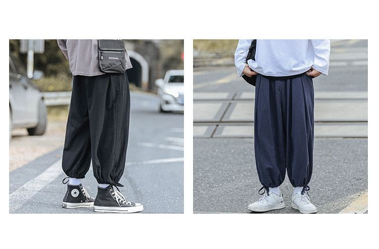 POSI - Effen cropped broek met wijde pijpen en trekkoord in de taille