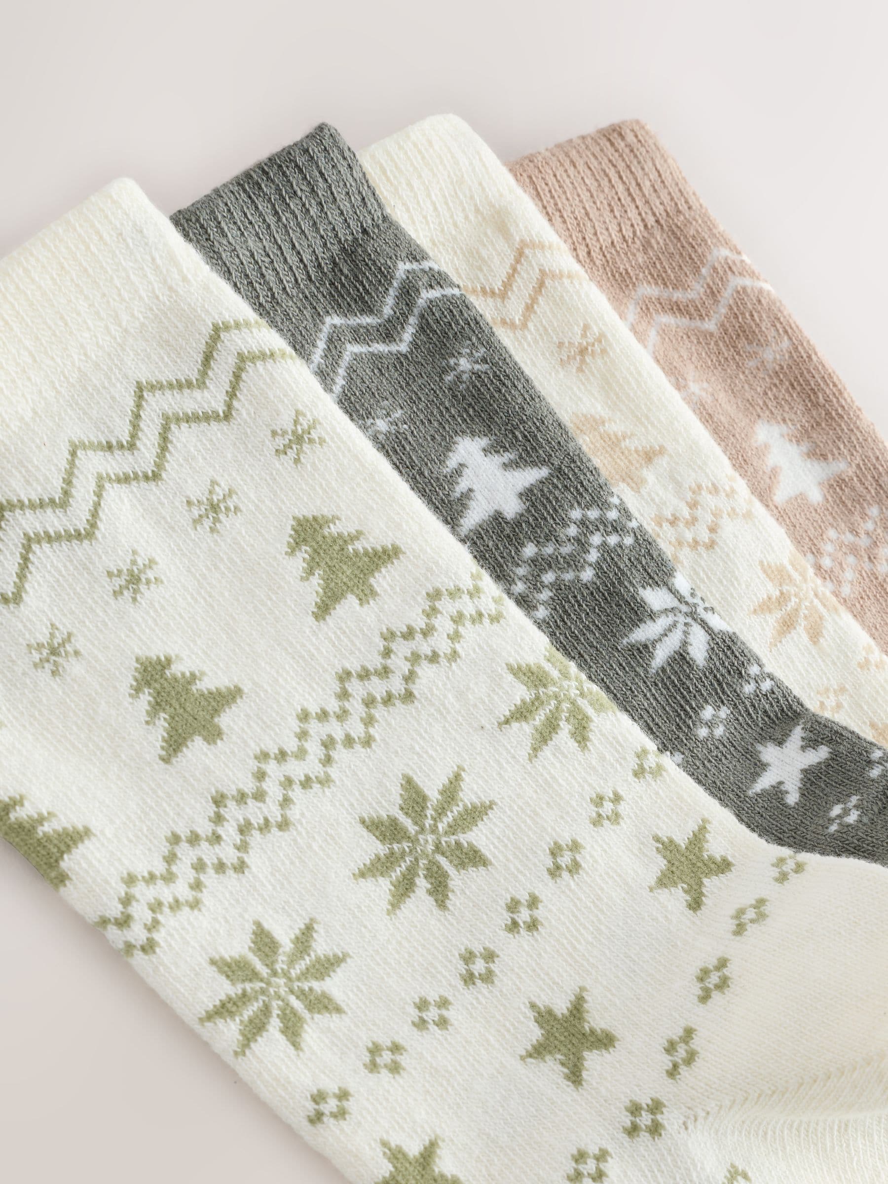 Naturel Fairisle-patroon - Set van 4 paar enkelsokken