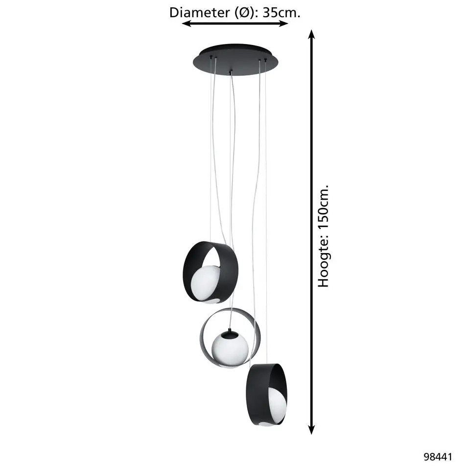 EGLO Camargo Hanglamp - E14 - Glas - Zwart/Wit