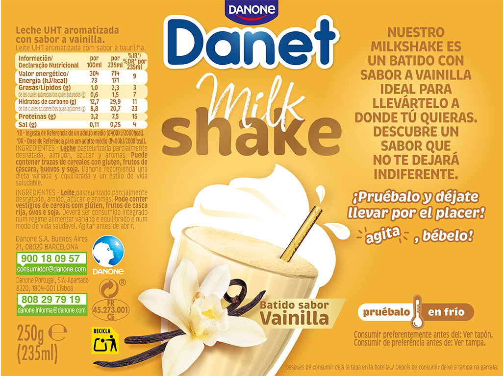 SOBREMESAS DANET MILKSHAKE BAUNILHA 250G