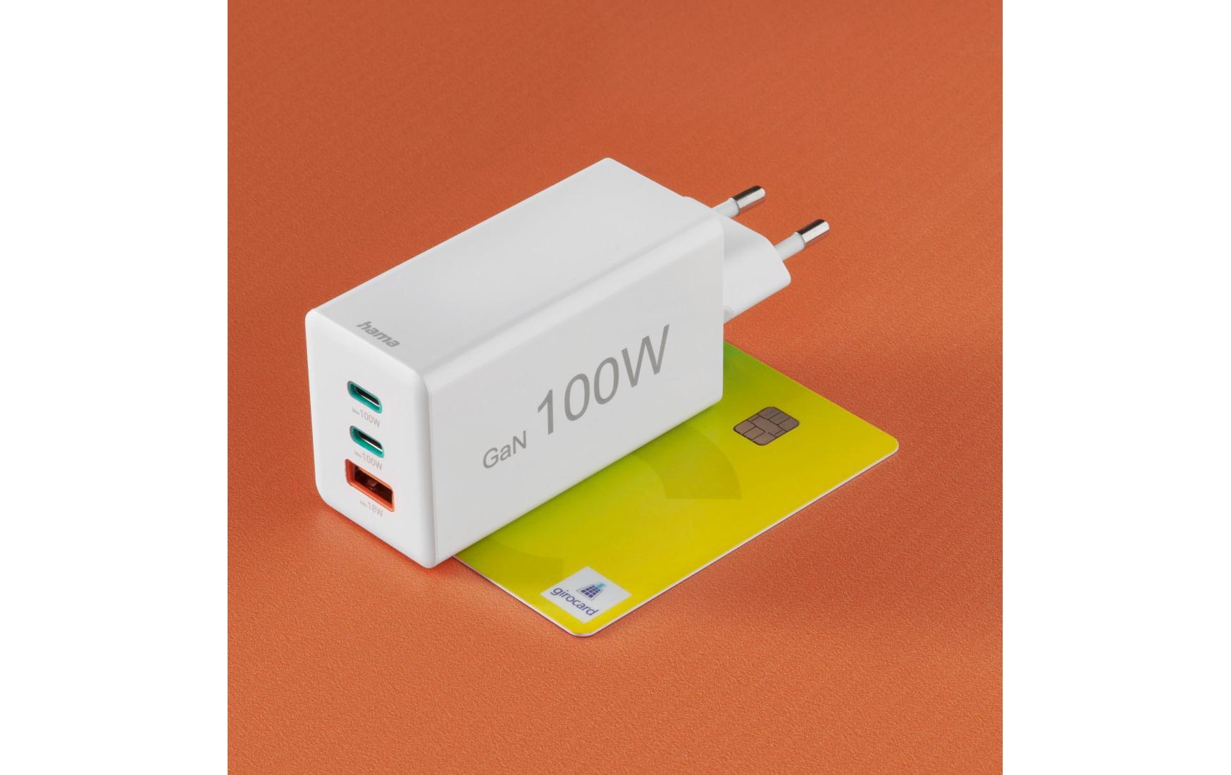 USB-Wandladegerät Gan charger 1x USB-A 2x USB-C 100 W WeissSchnellladegerät mit 1x USB-A und 2x USB-C