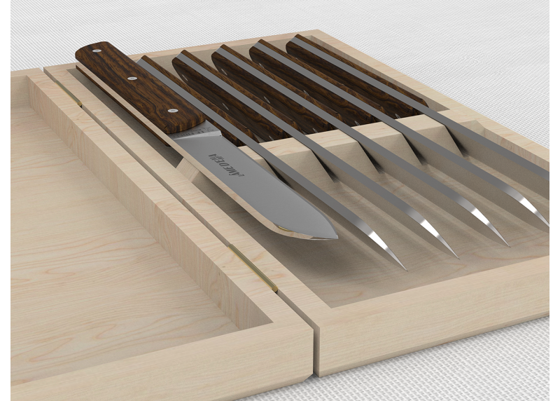Service de 6 couteaux de table avec un manche en bois de noyer et lame en acier inoxydable