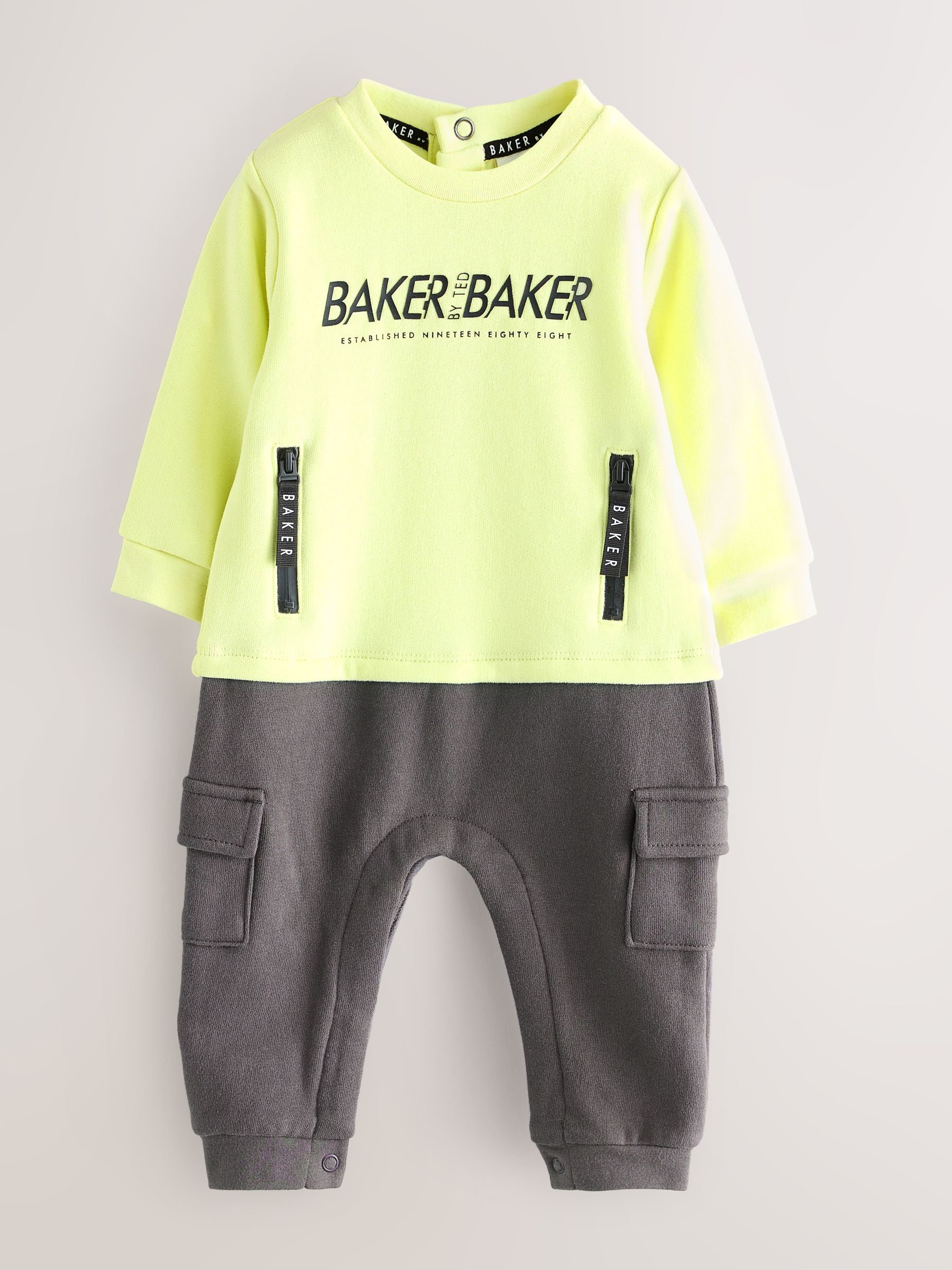 Baker by Ted Baker Yellow and Charcoal Graphic Print Romper