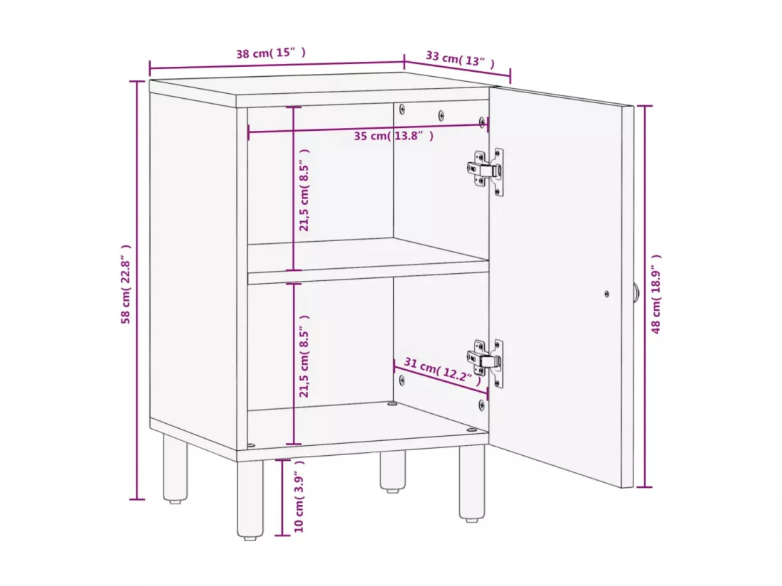 Armoire de salle de bain noir 38x33x58 cm bois massif manguier