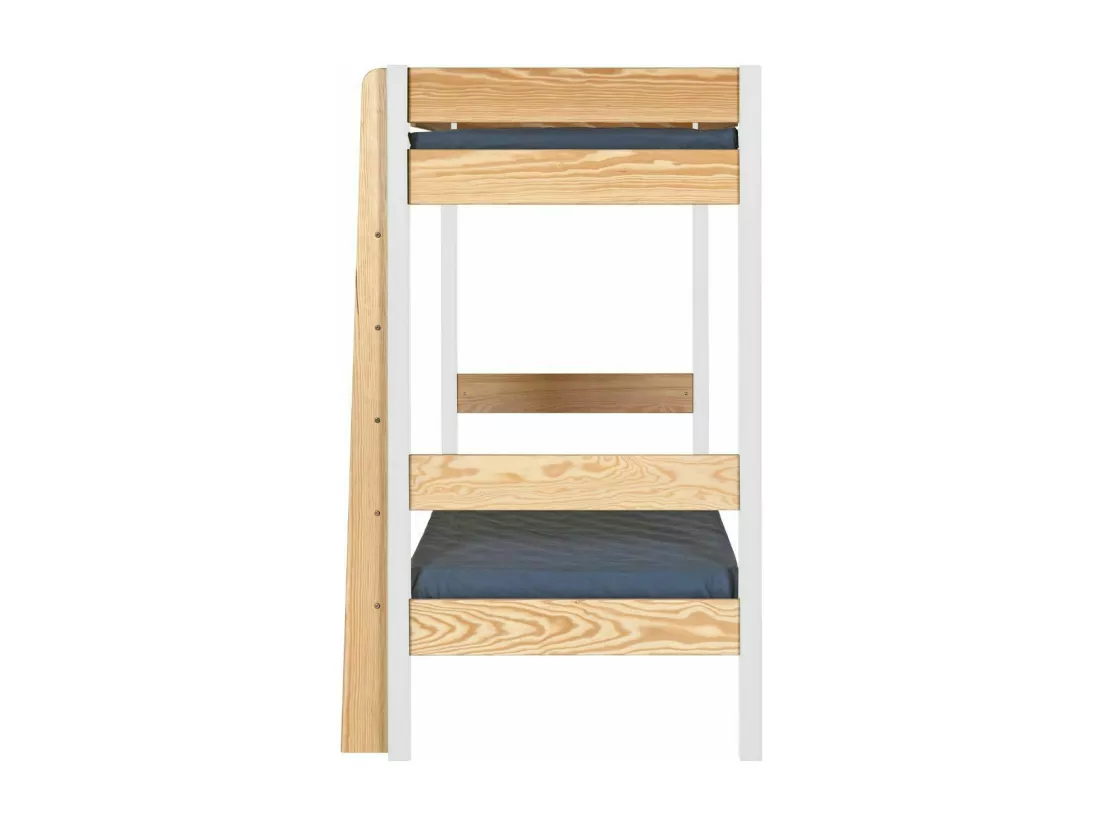 Lit superposé 90x190 cm bois massif blanc et bois CLEM