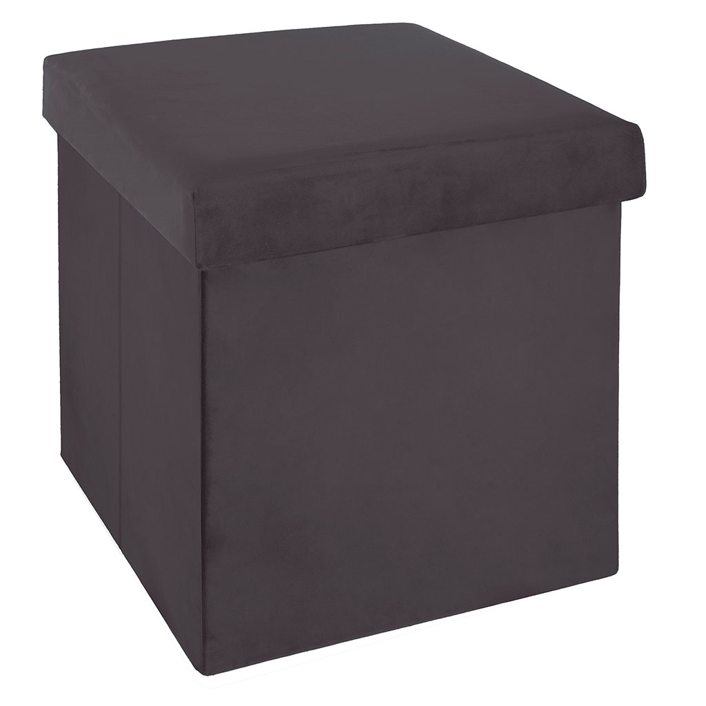 Pouf de rangement velours gris foncé 38x38cm