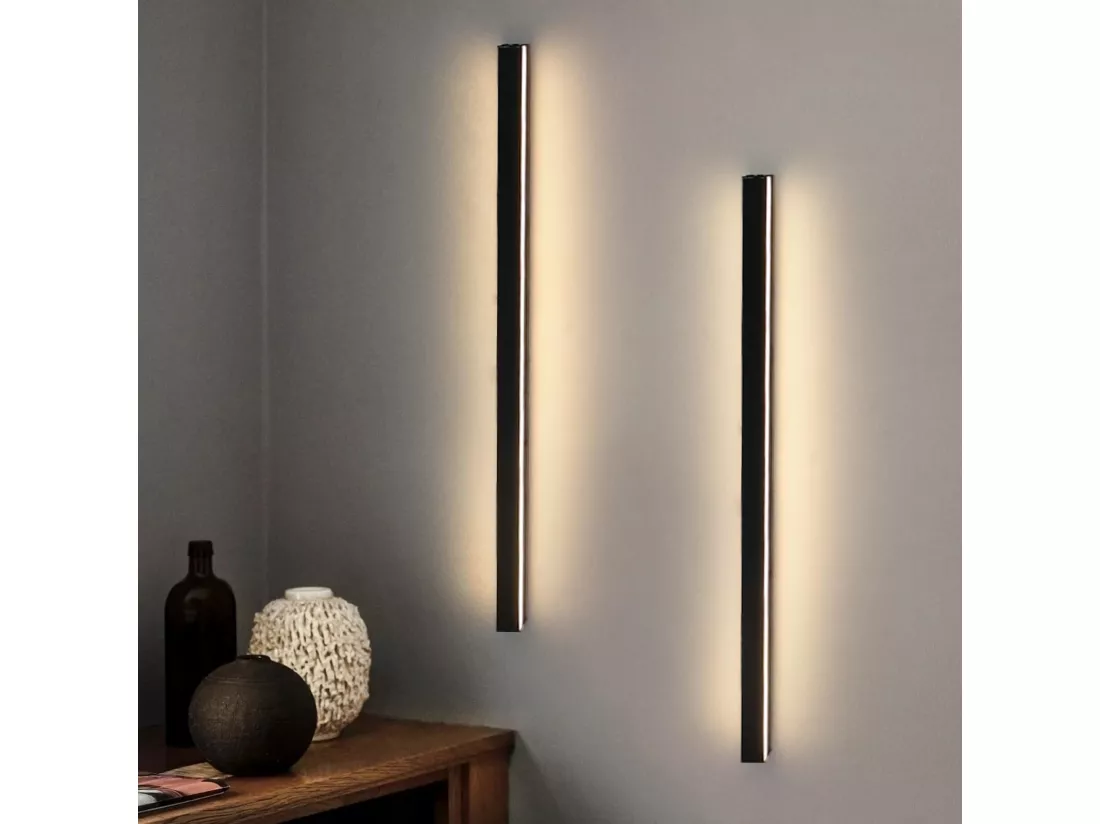 NETTLIFE Lot de 2 appliques murales LED intérieur moderne 80CM 27W couloir haut bas blanc chaud noir
