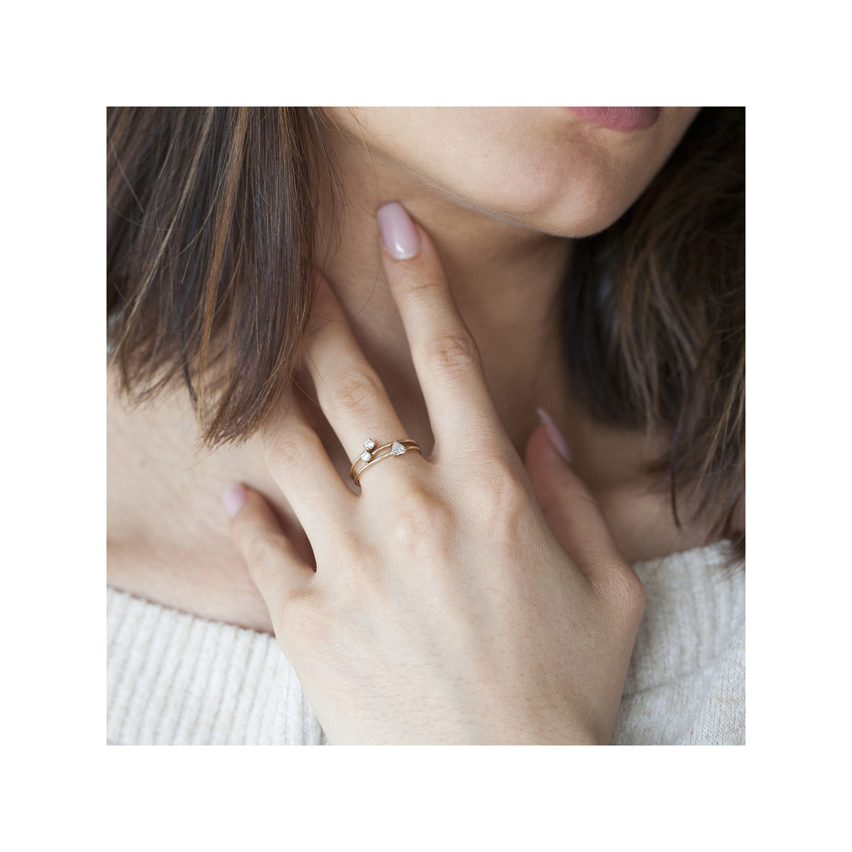 Bague or 375 jaune duo zirconias