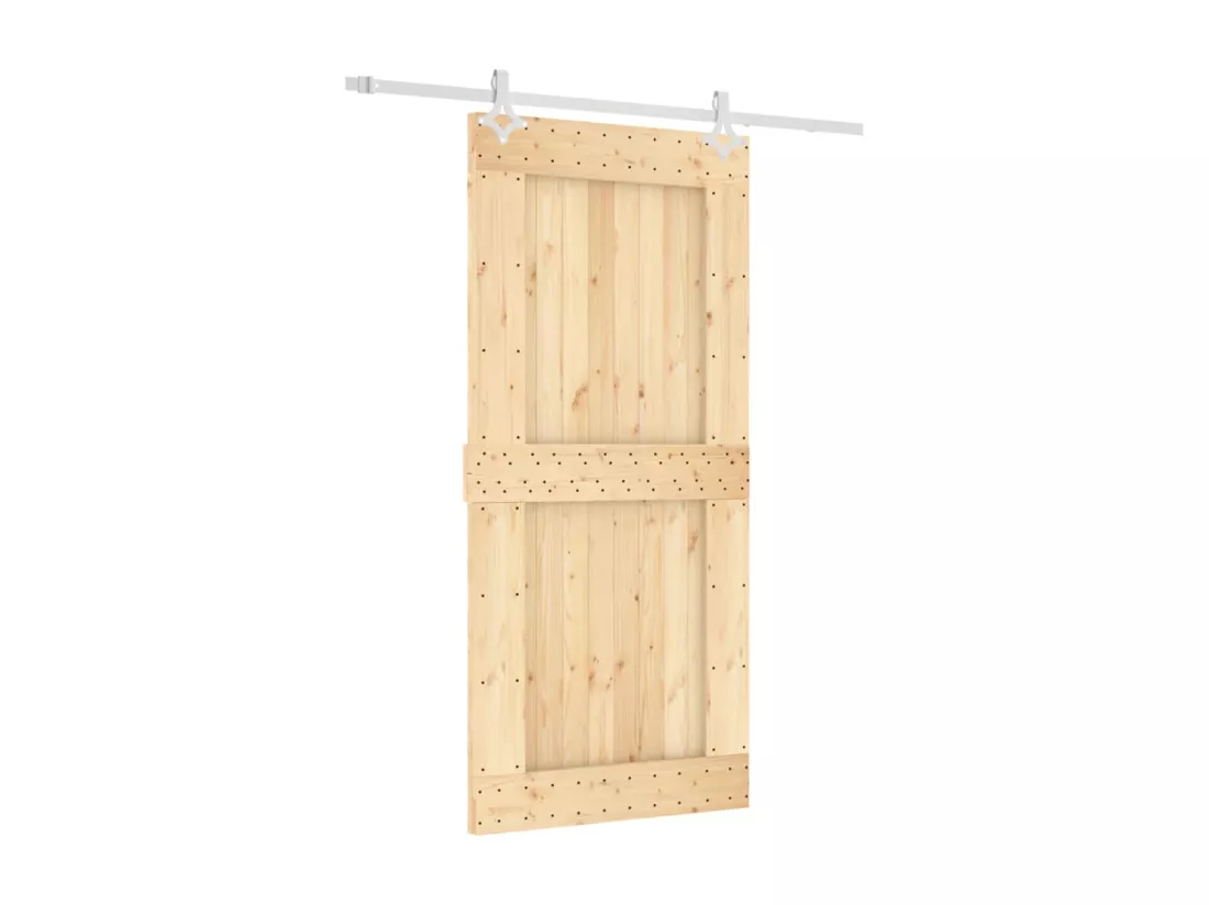 Porte coulissante et kit de quincaillerie 95x210 cm pin massif