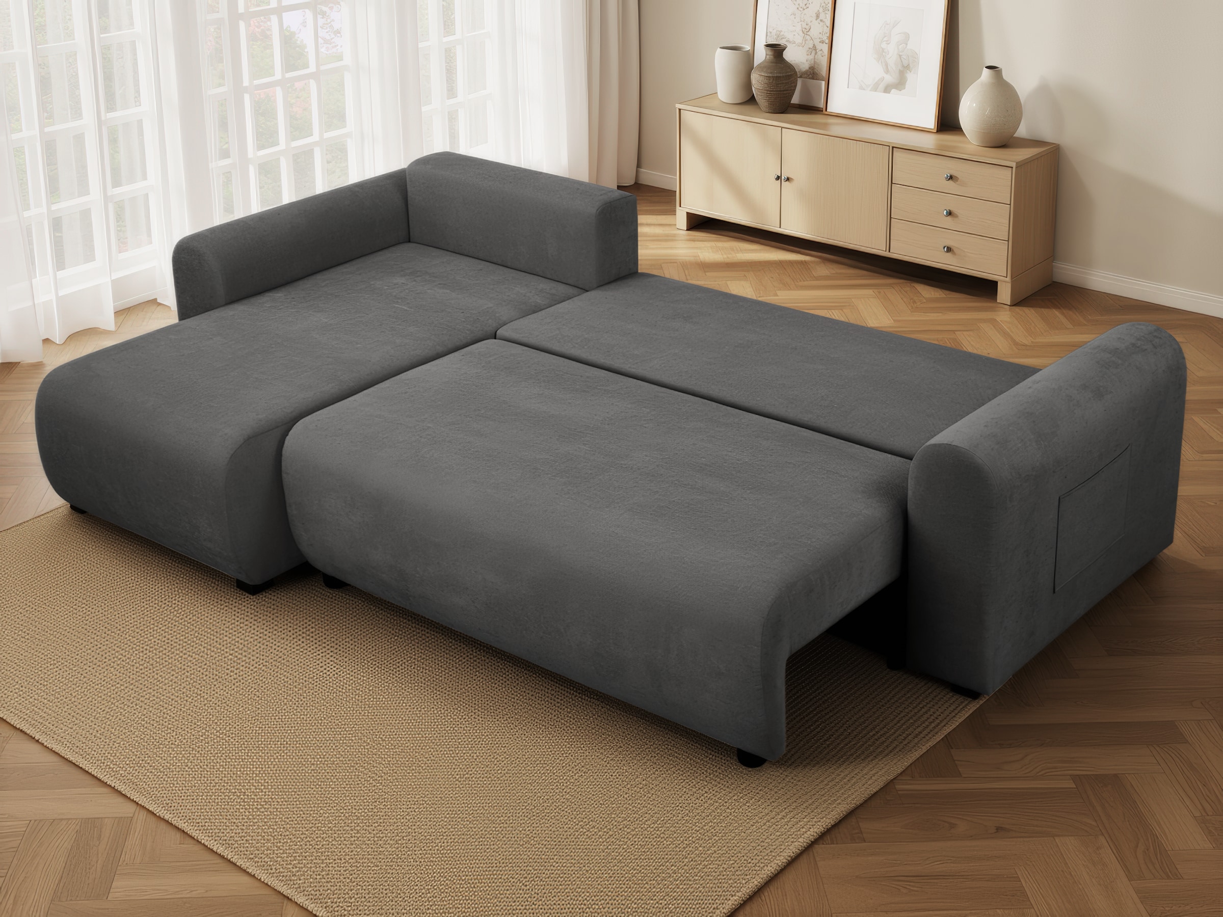 GOODproduct Ecksofa »JONAA, 241cm, L-Form, Schlafsofa, Boxspringfederung, Cord u. Struktur« 133/200cm, Recamiere links/rechts, Bettkasten, Cord u. Struktur