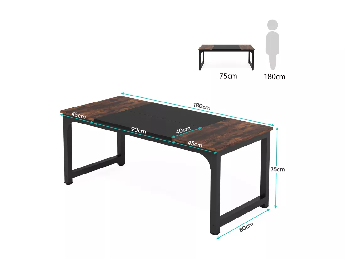 Bureau pour Ordinateur Portable,Table, Bureau d’étude pour Le télétravail, Poste de Travail pour Bureau, 180 x 80 x 75 cm