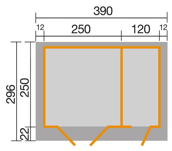 Weka Gartenhaus 254 Gr. 2, ca. B390/H222/T296