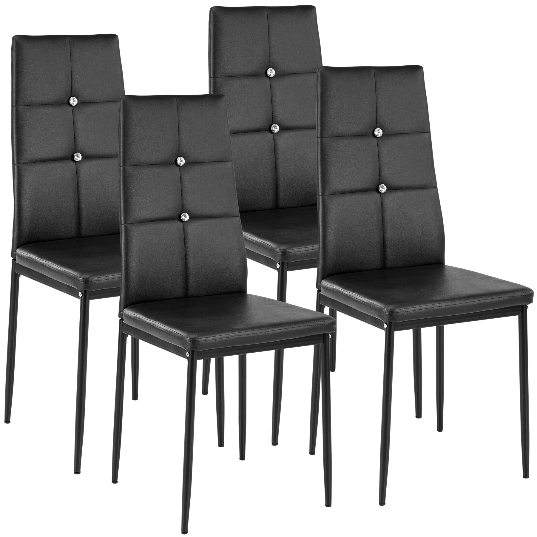 tectake® 4er Set Esszimmerstuhl, gepolstert mit Kunstlederbezug, schlanke Stahlbeine, 40 x 42 x 97 cm