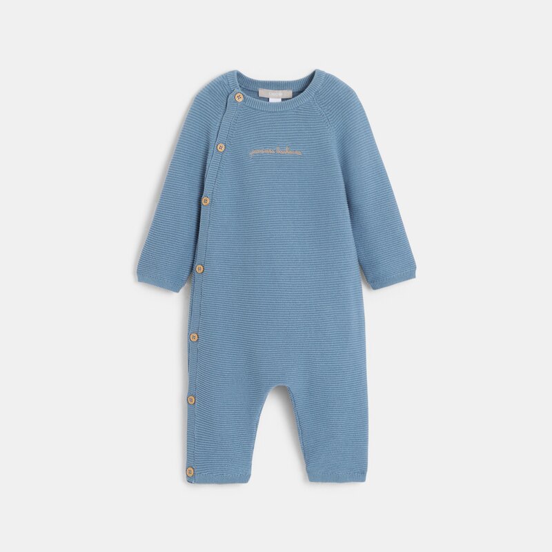 Combinaison longue maille tricot bleu bébé garçon Bleu