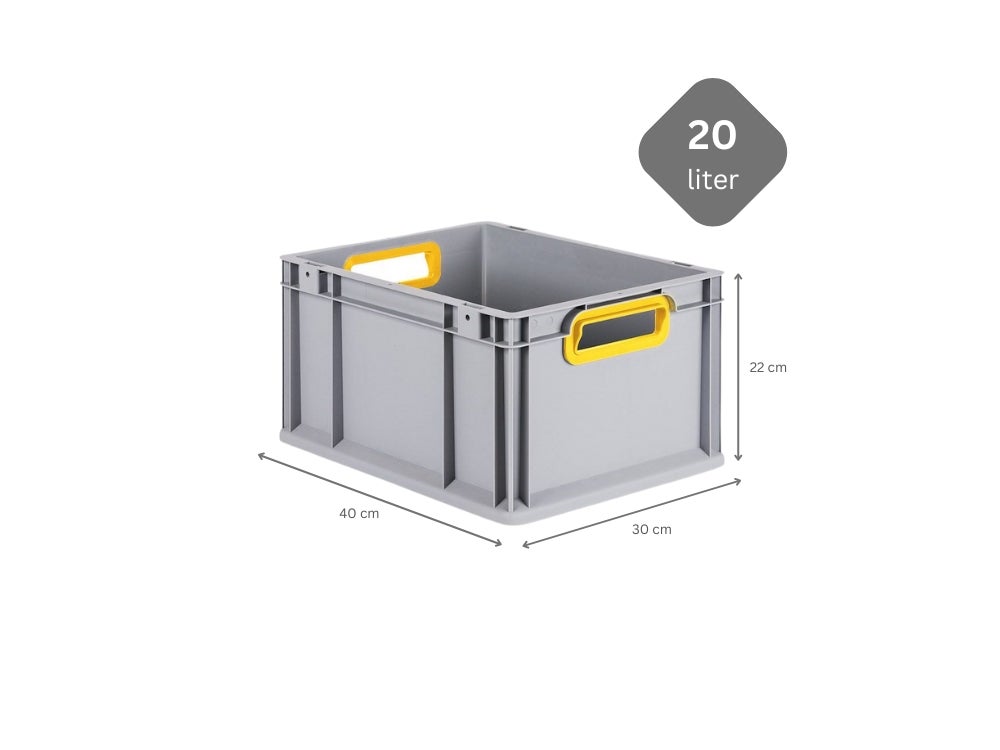 PROREGAL Eurobox Nextgen Kleur HxBxD 22 x 30 x 40 cm 20 liter Handgrepen Geel Open gladde bodem Euro container transportbox
