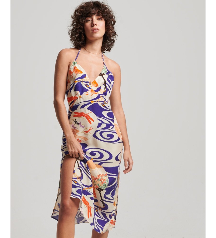 Vestido midi de alças com estampa azul da Superdry