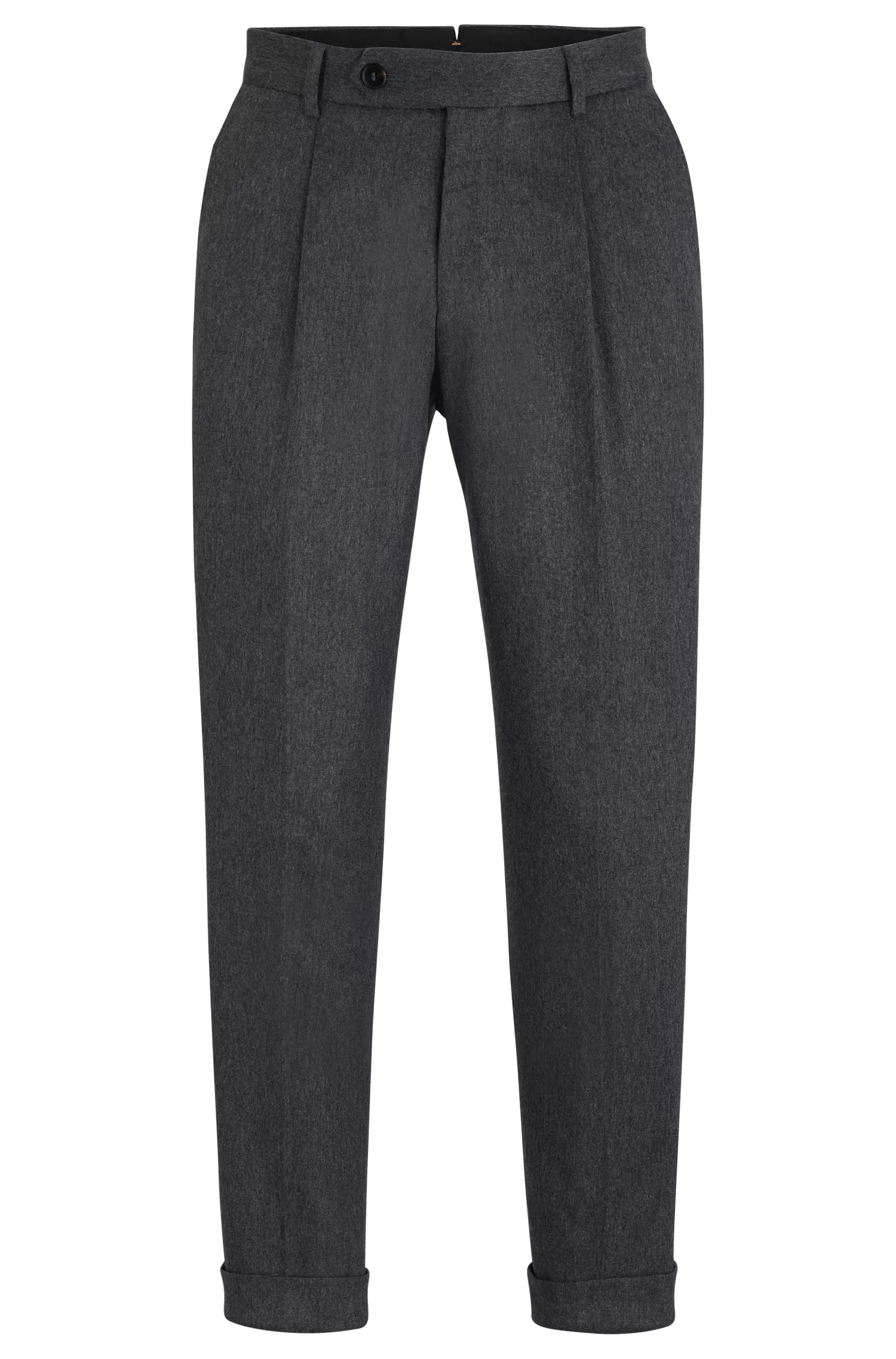 Calça BOSS cor camelo, corte relaxado, em mistura de cashmere.