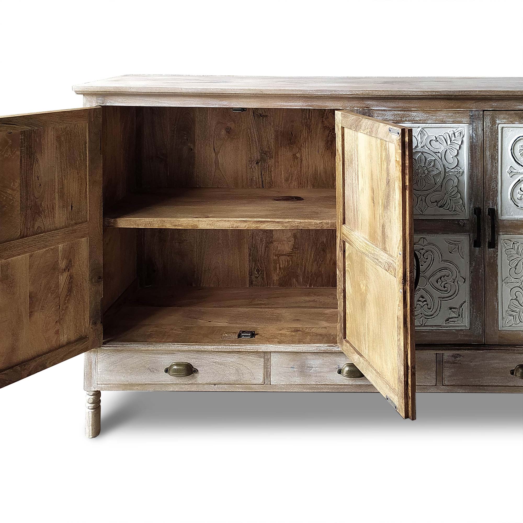 Sideboard 'Ladiche', natur, weiß, B 160 cm, H 102 cm, T 40 cm von fischer's lagerhaus