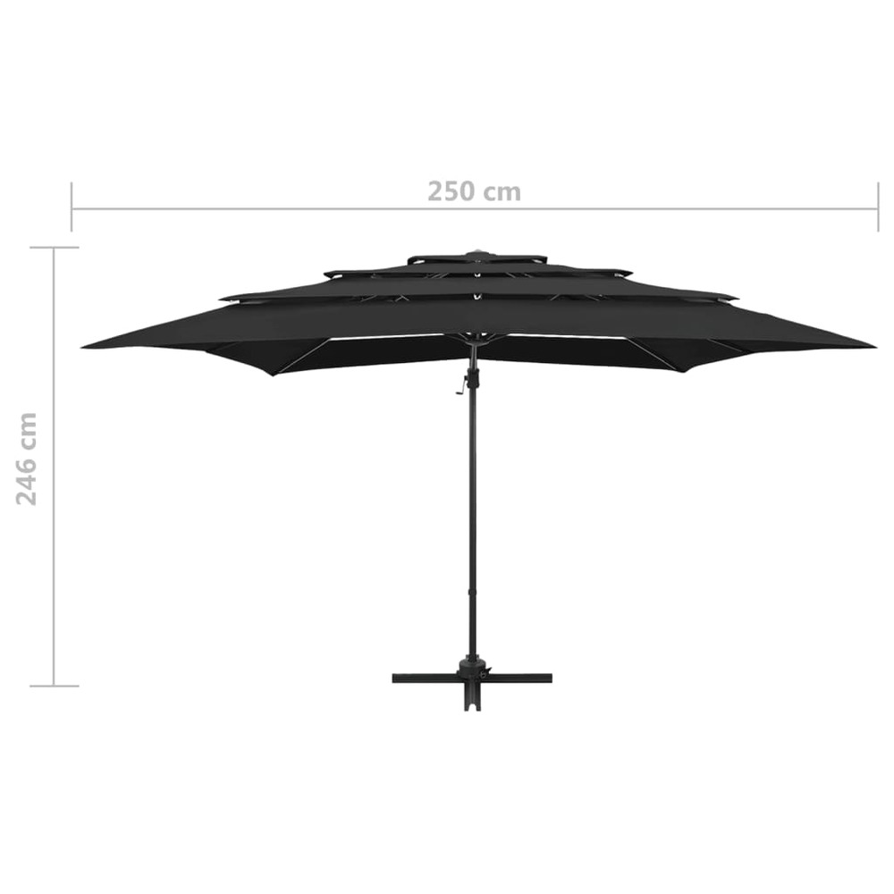 Parasol mobilier de jardin à 4 niveaux avec mât en aluminium 250 x 250 cm noir