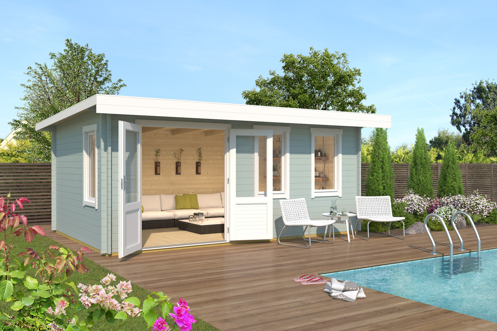 Gartenhaus BARUDA 53 - gletschergrün - Fichte massiv - 510x330 cm