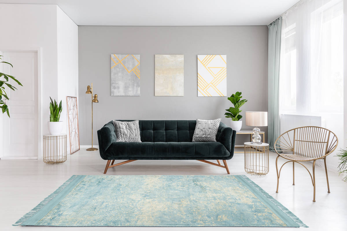 Kurzflorteppich DOLCE VITA 100 - petrol - handgewebt - 80x150 cm