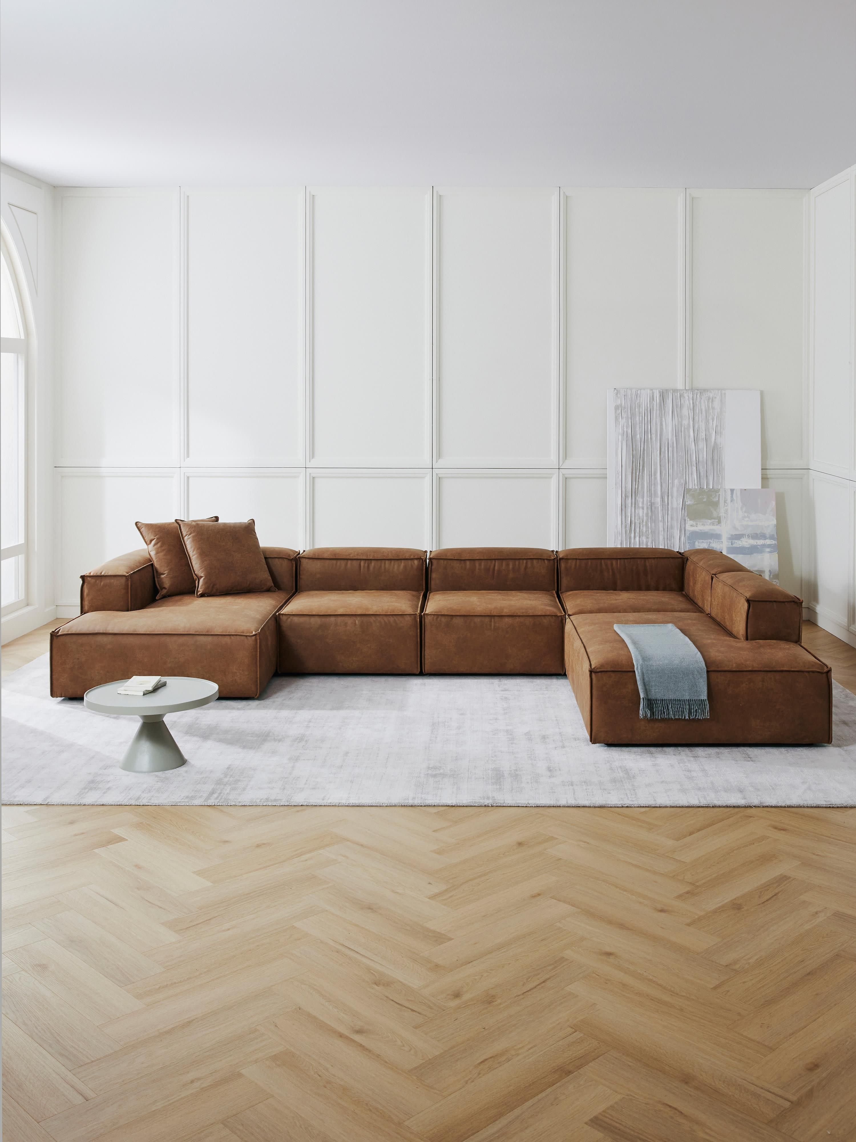 Modulaire U-bank Lennon van gerecycled leer