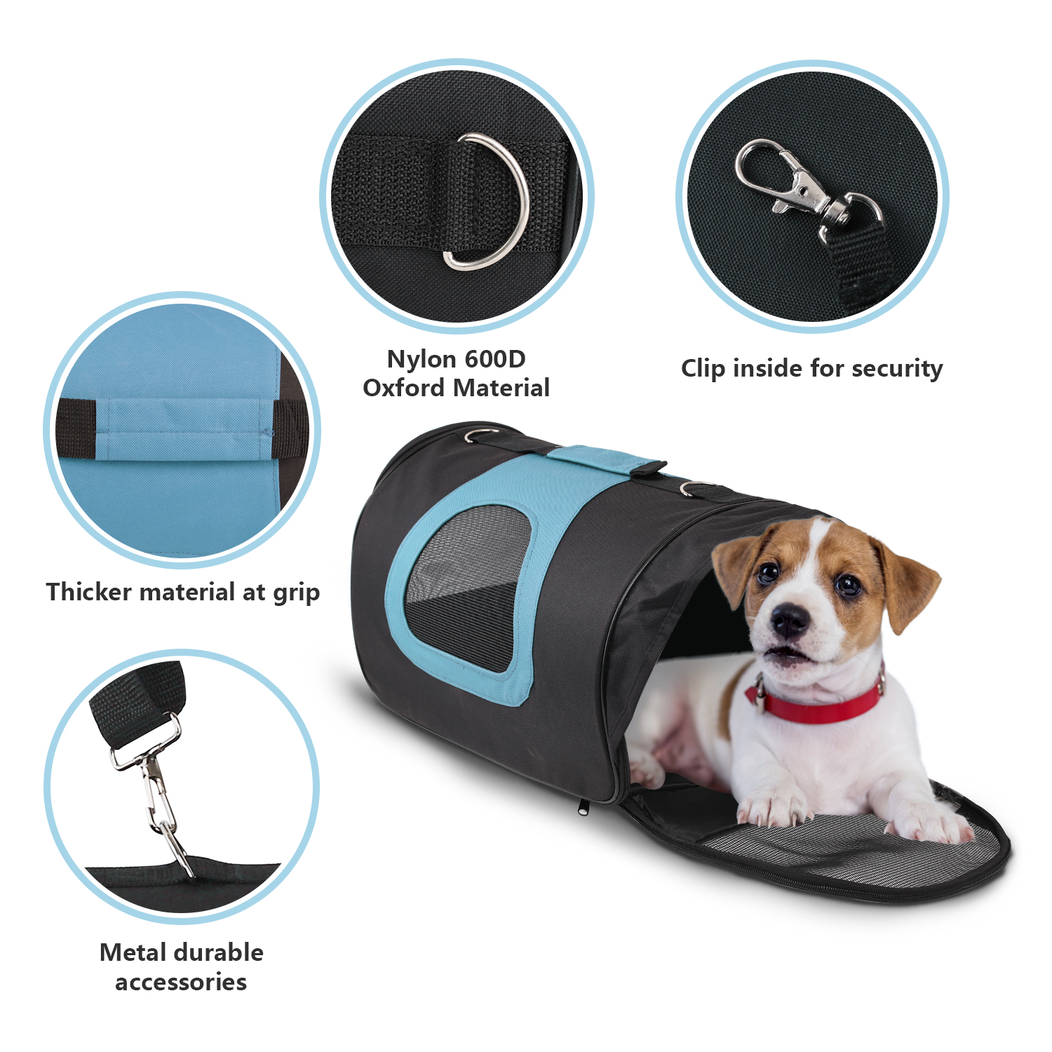Nobleza - Bolsa de Transporte para Cães/Gatos, Respirável, 34*21*22CM, Tamanho Médio para Transporte de Animais de Estimação (Preto/Azul)