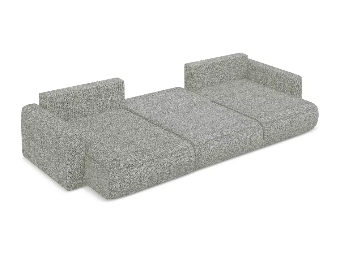 Canapé d'angle panoramique convertible en tissu texturé - gris beige - KAPUA