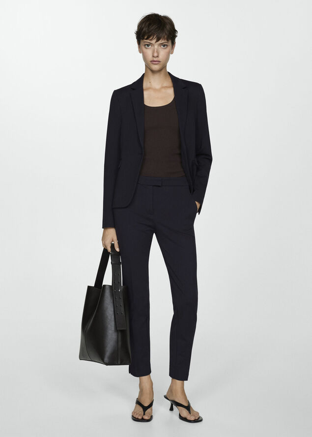 MANGO Pleated suit trousers Navy