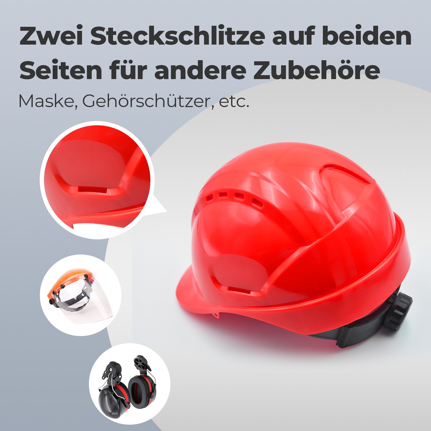 Mustbau Bauhelm,Schutzhelm,Arbeitshelm,Bauarbeiterhelm,52-66cm Einstellbar, Rot