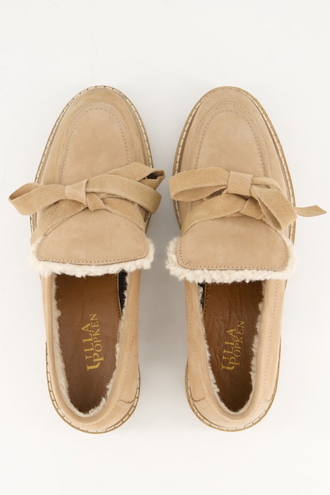 Loafer, Veloursleder, Teddy-Futter, Schleife, Weite H