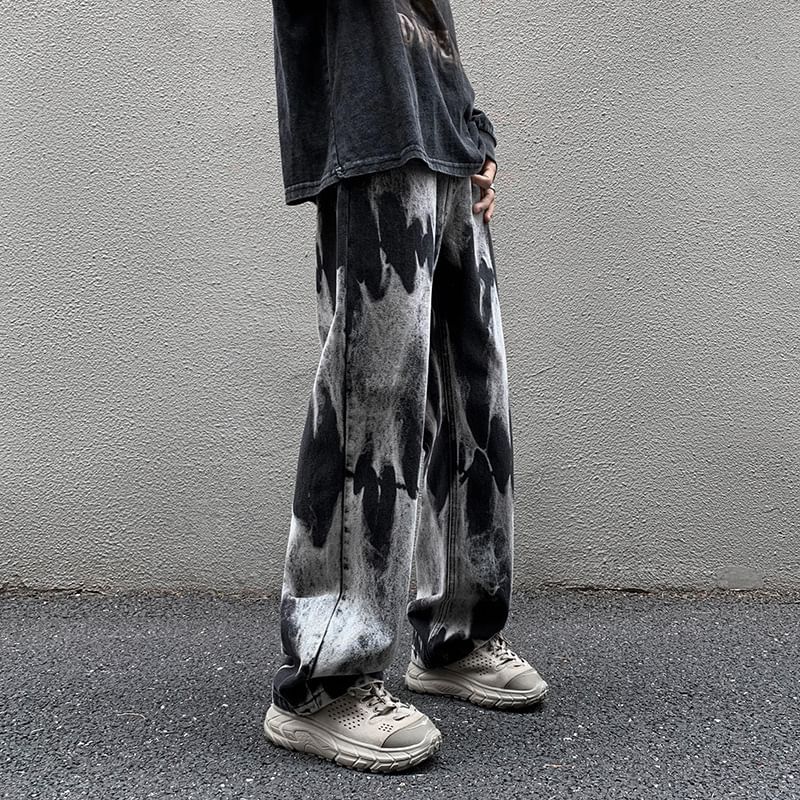 Cowpow - Mid Rise Tie Dye Washed Loose Fit Jeans