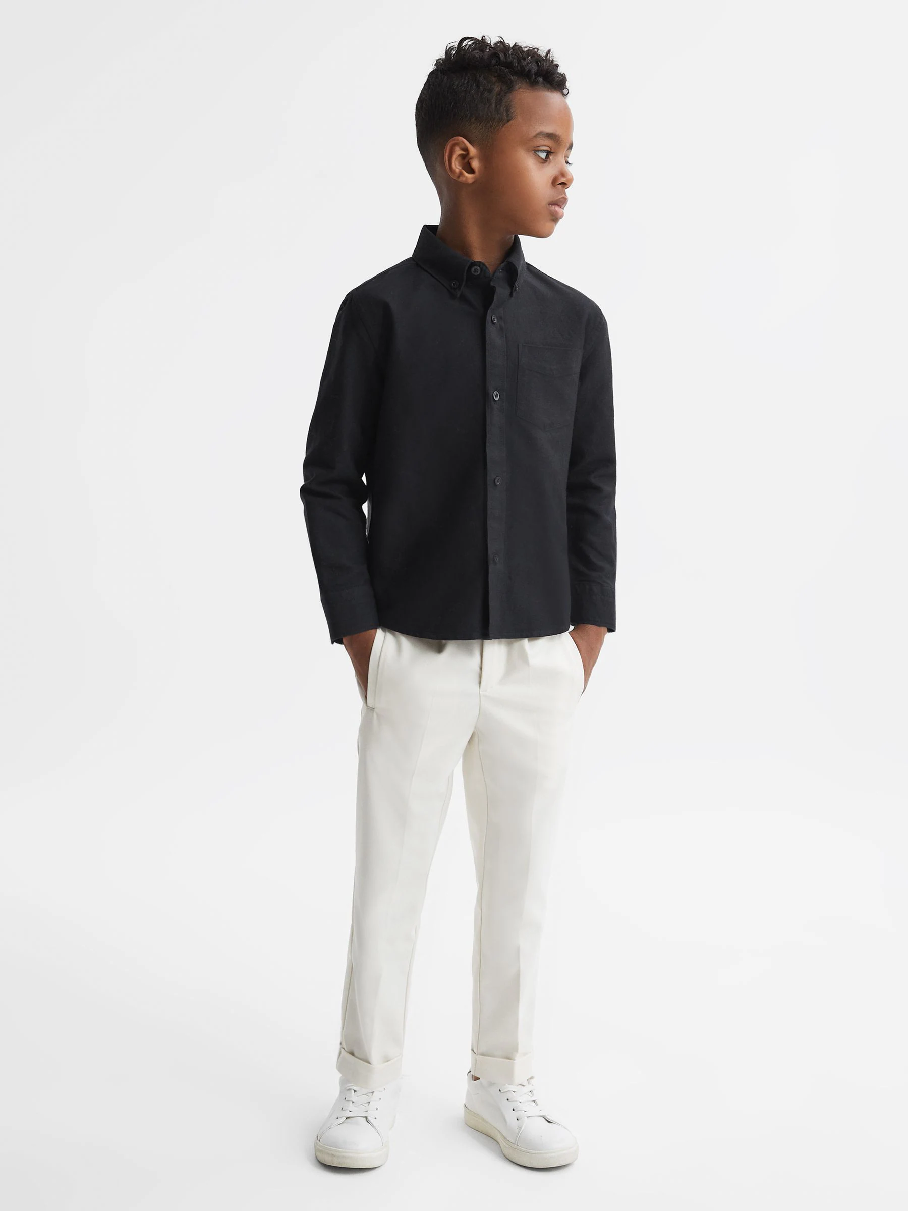 Zwart - Reiss Greenwich Oxford overhemd met knopen
