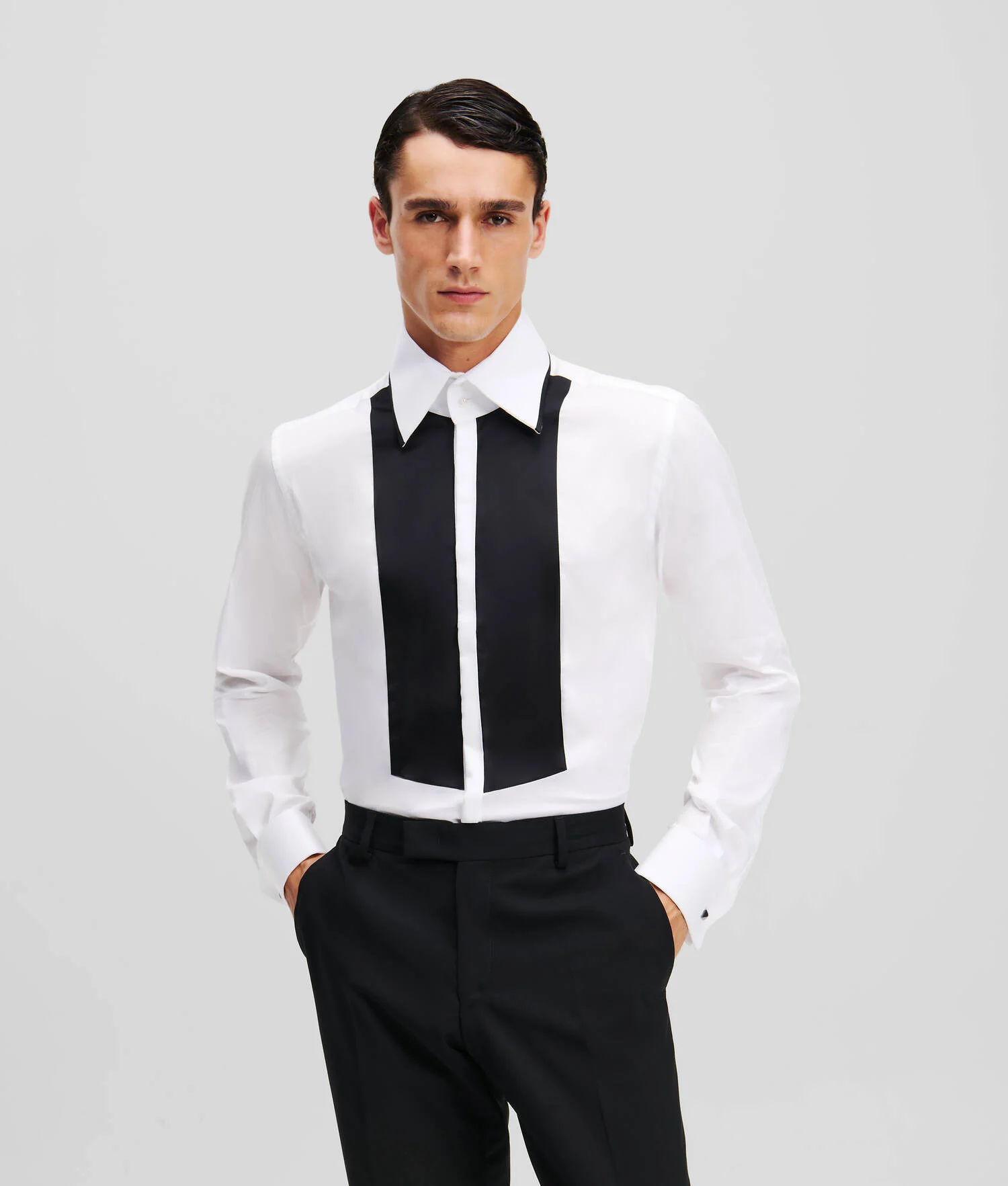 CHEMISE À PANNEAUX SATINÉS - Blanc/Noir